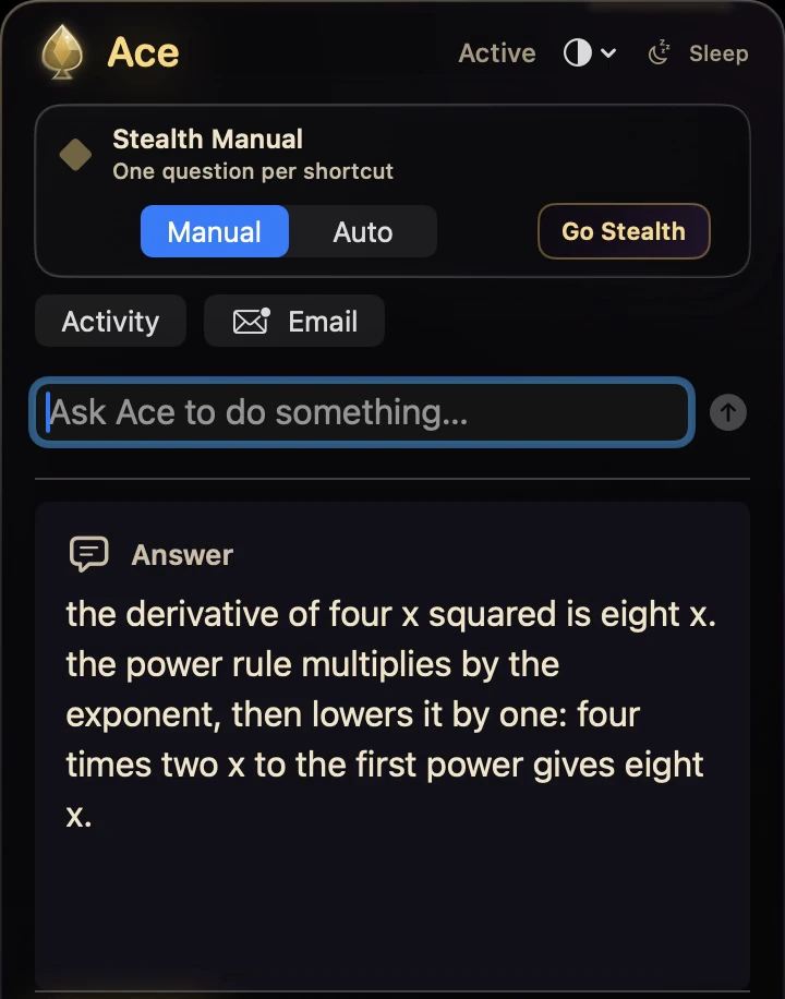 A recorded Ace explanation of the derivative of four x squared.